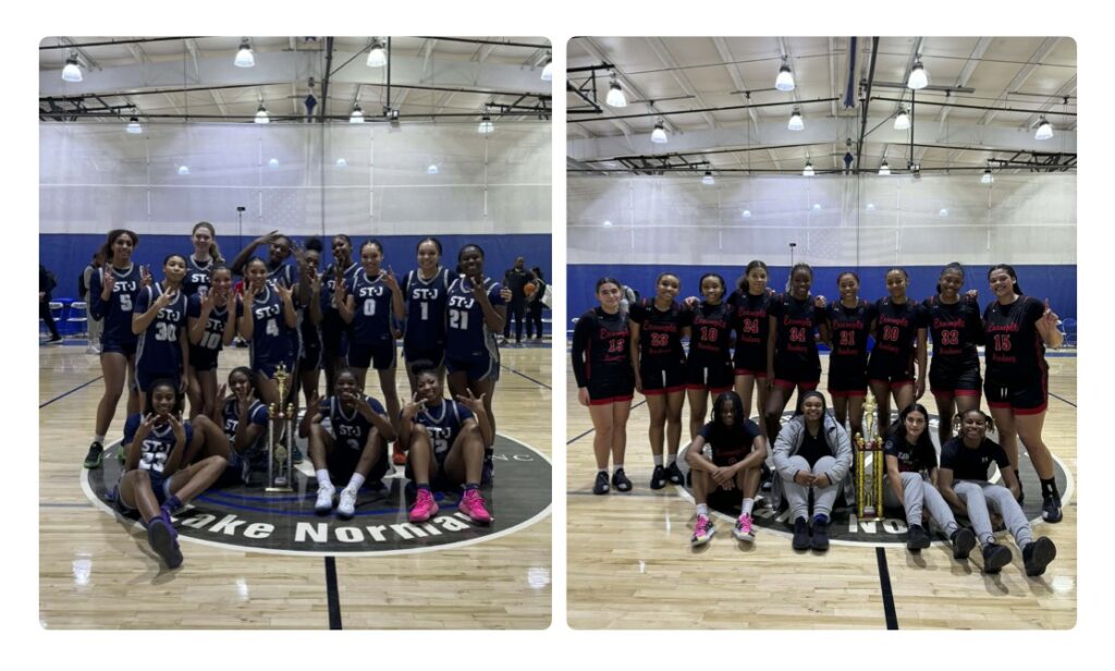 Team photos for the Independent Schools National Championship winners St. James Performance Academy and Example Academy